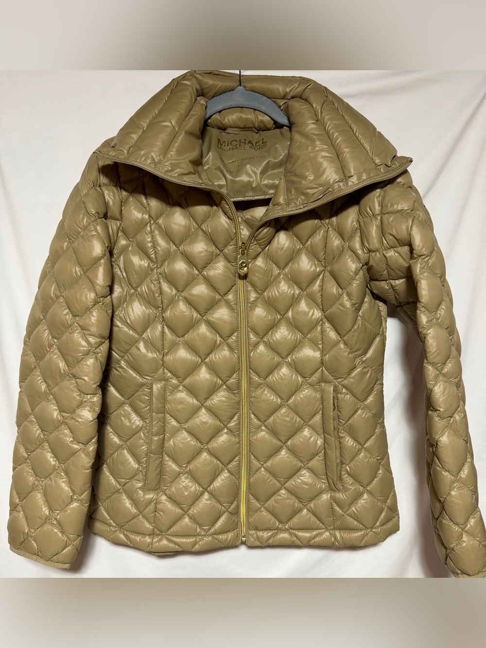 Michael Kors Women's Packable Down Fill Quilted Puffer Jacket, Beige, Sz S